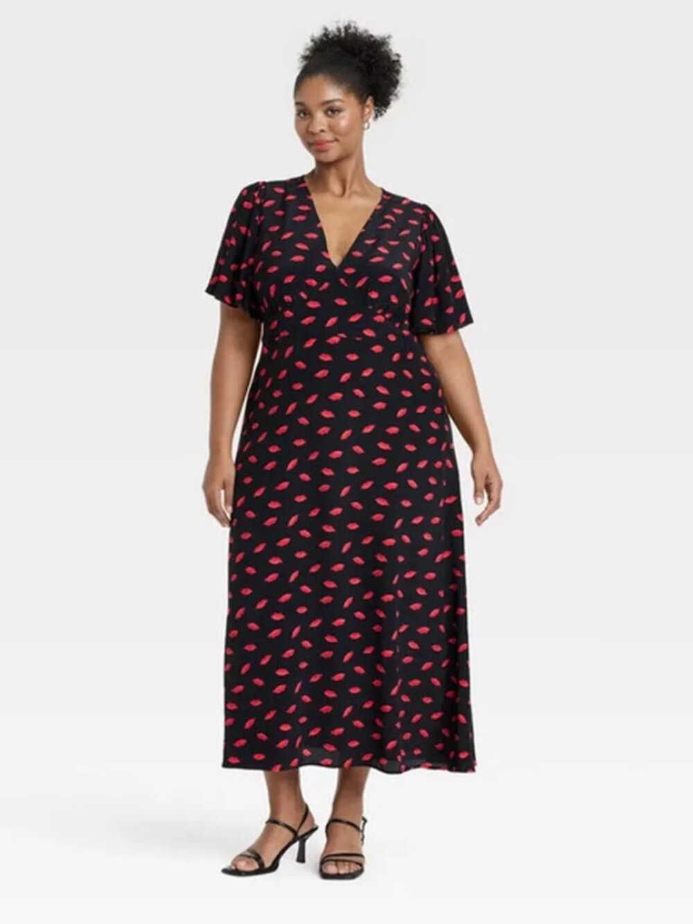 Women's Short Sleeve Maxi Sundress - A New Day Black/Red Size 20 Lips Kisses
